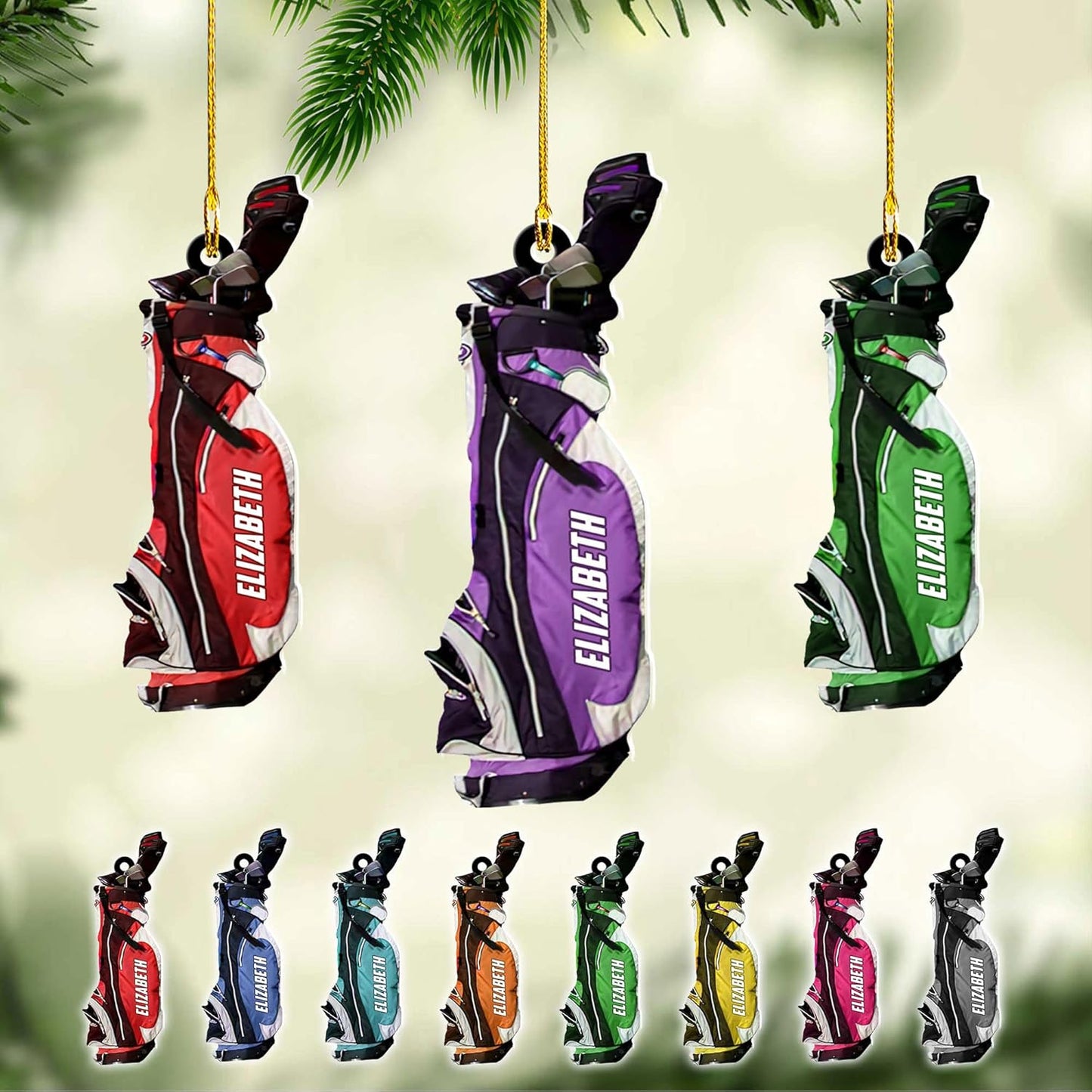 Personalized Golf Ornaments for Christmas Tree 2025 Custom Golf Christmas Ornament Golfing Bag Ornament Sports Golf Cart Ornaments Gift for Golfer Bag Golfing Lovers Hanging Decoration (G9)