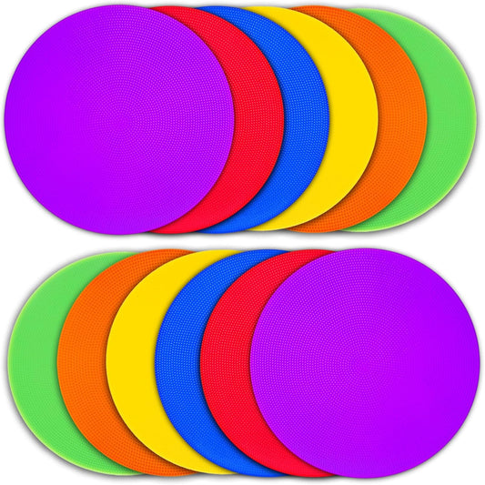Poly Spot Markers 10 inch 12 Pcs Non-Slip Rubber Agility Training Markers Floor Dots Flat Field Cones for Football, Soccer, Basketball, School Exercise Drills, Dance Practice