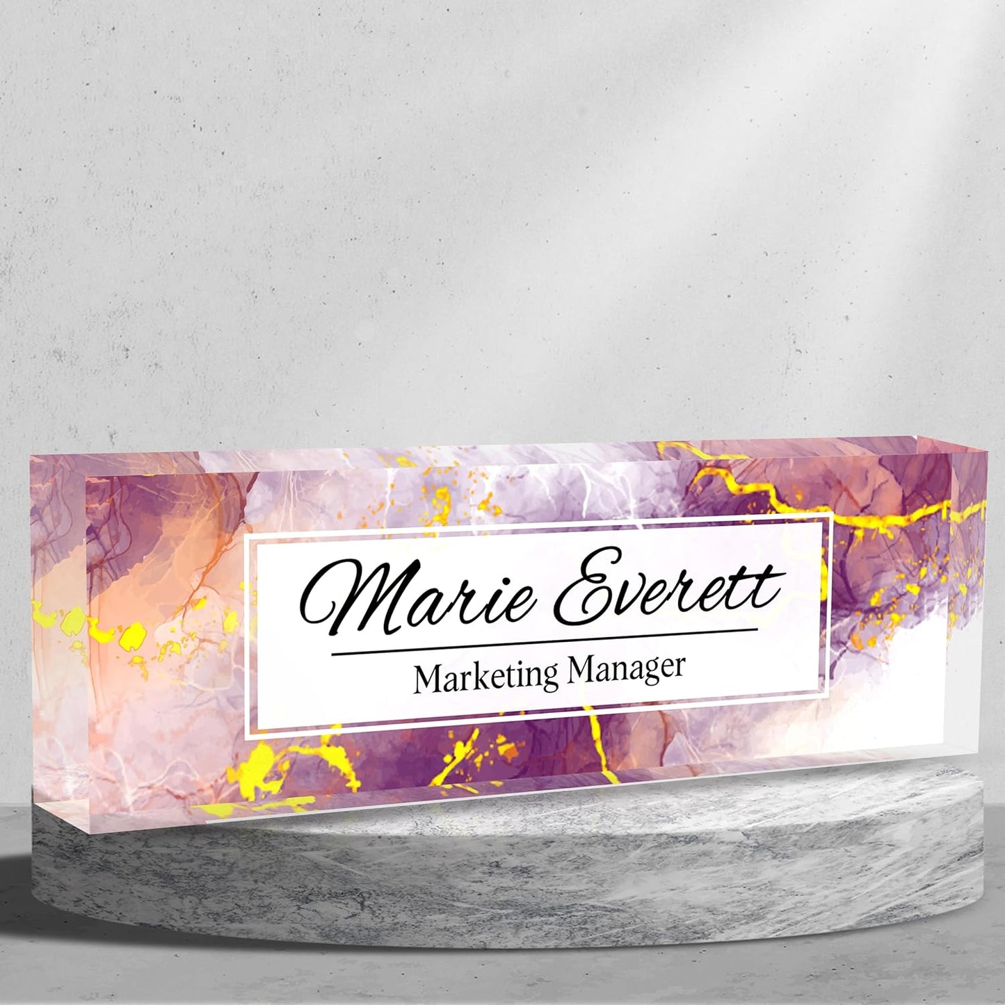 Personalized Name Plate for Desk Custom Acrylic Desk Name Plate Custom Employee Appreciation Gifts Office Gifts for Women, Men, Boss, Coworkers, Teacher, Nurse (Purple Marble)