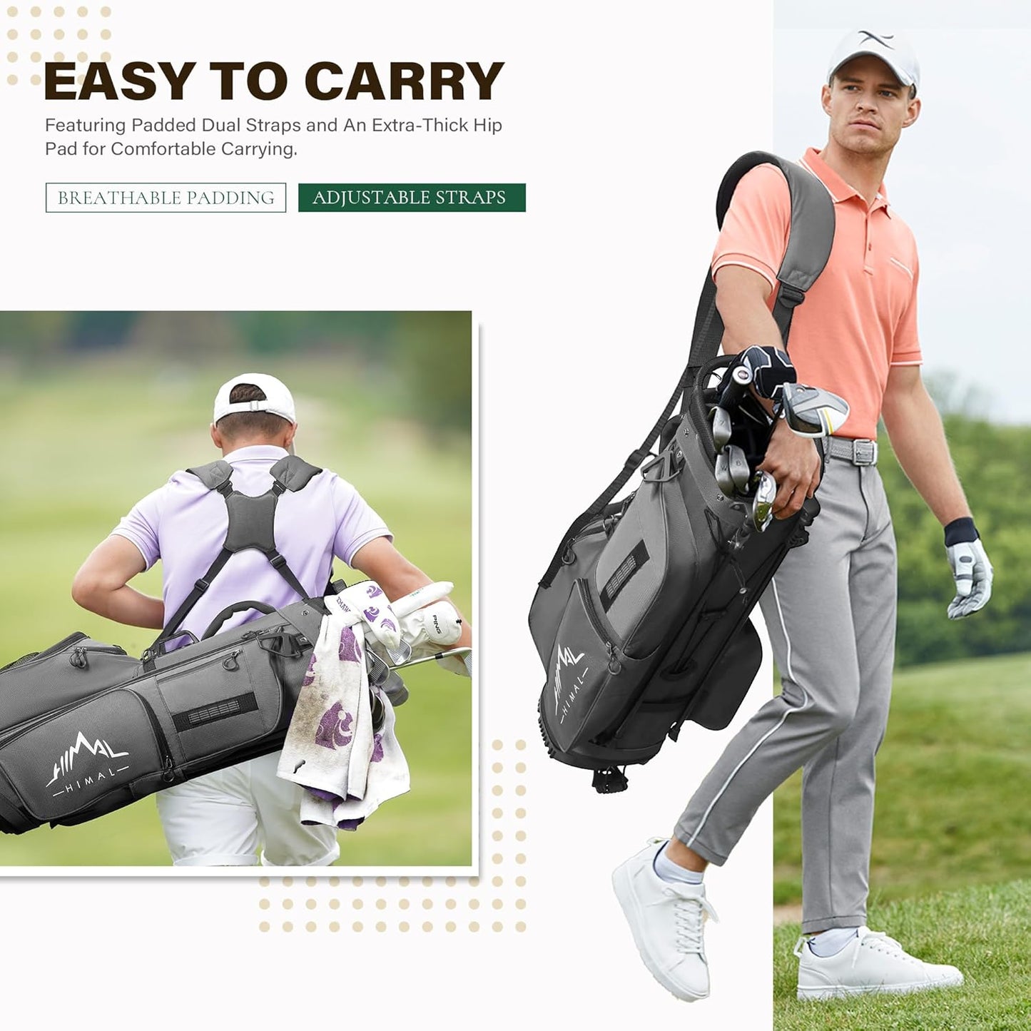 Golf Stand Bag with 7 Way Top Dividers, Lightweight Golf Bags for Men Women with Multiple Pockets, Dual Straps