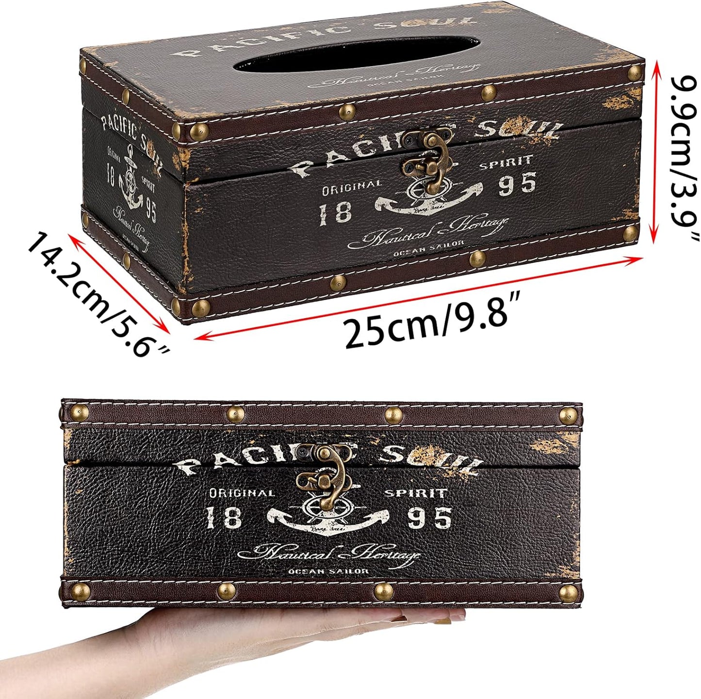 Sumnacon Tissue Box Cover Rectangle Tissue Box with Lid,Wooden Tissue Box Holder Retro Tissue Holder Decorative Tissue Cover for Bathroom Toilet Living Room Kitchen Table Desk OfficeDecor,Brown