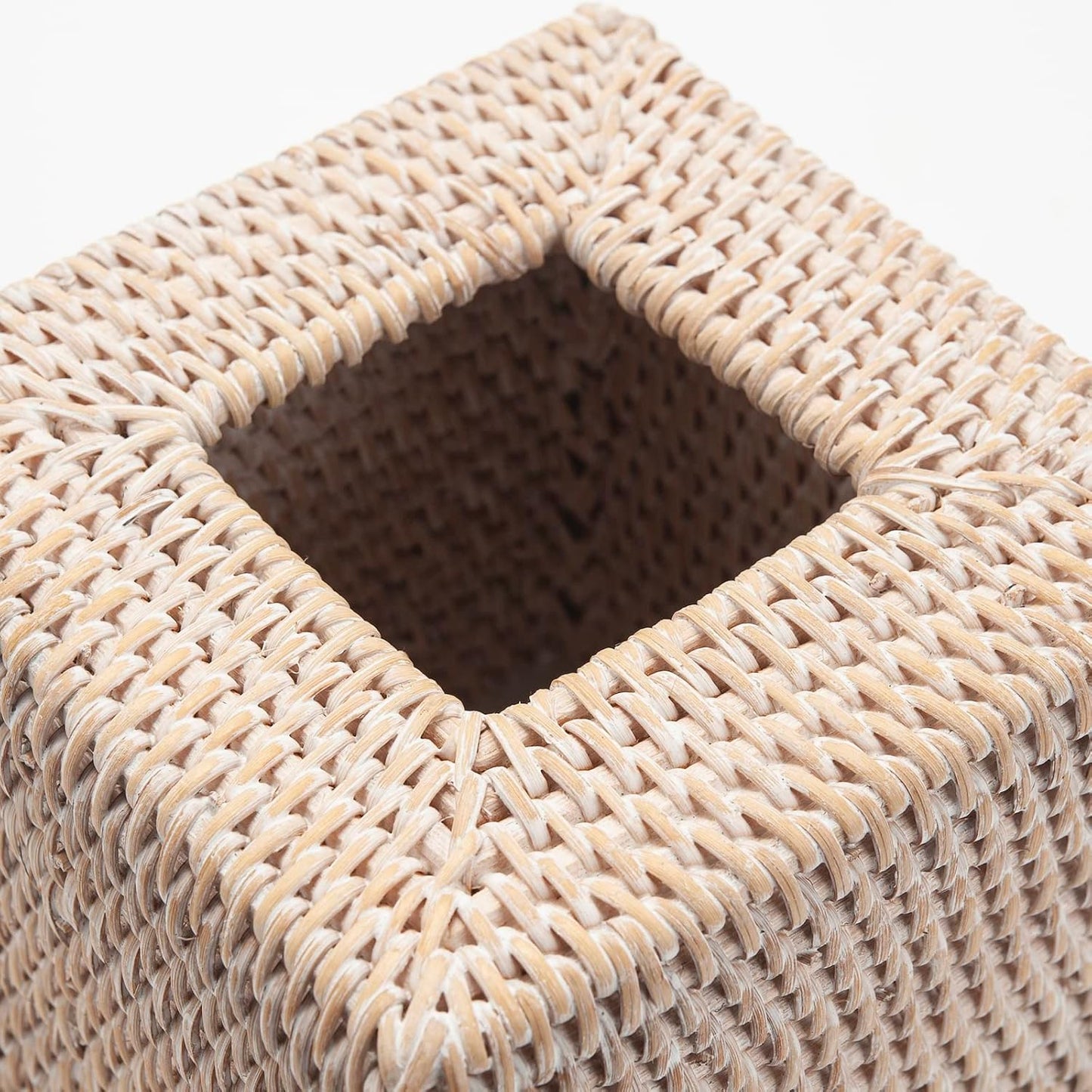 Rattan Tissue Box Cover Natural Woven Facial Napkin Holder Square (White, 5.5x5.5x5.9 Inch)