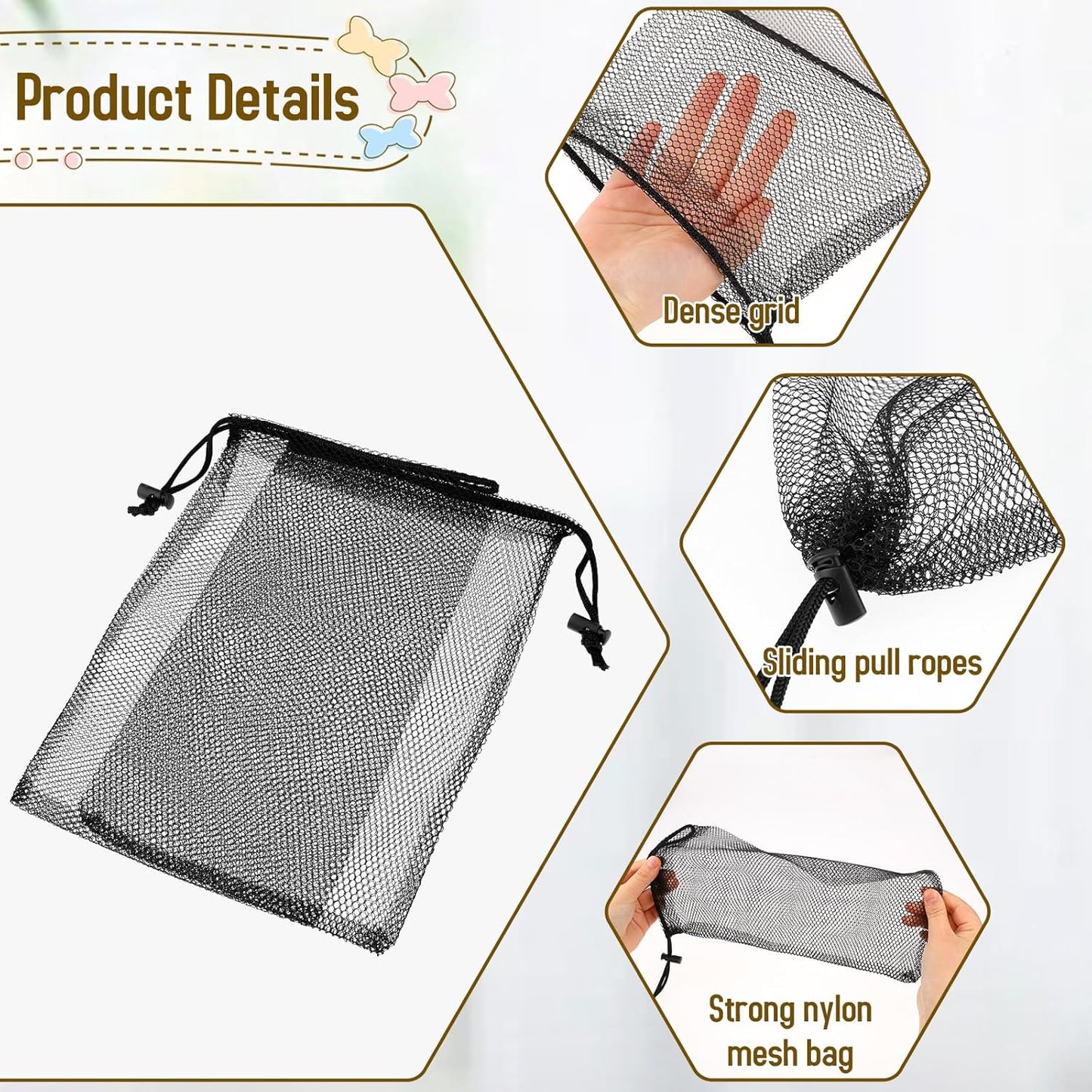 Sliverdew 10PCS Small Mesh Bags Drawstring Black Nylon Mesh Drawstring Bag Mini Mesh Pouch Bag Nylon Net Bags with Drawstrings Small Travel Stuff Bags Sacks 8 x 12 inch