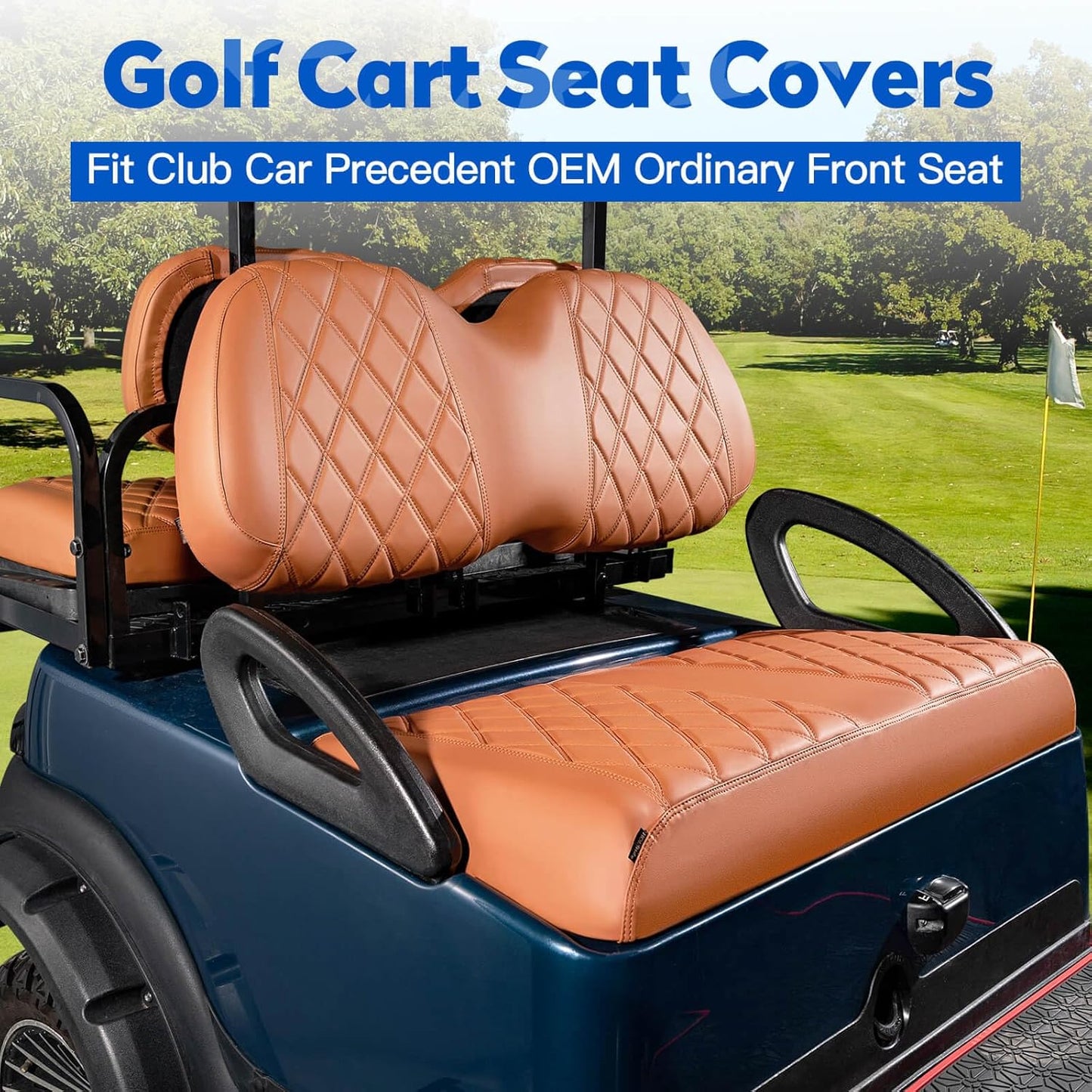 NOKINS 4PCS Golf Cart Seat Covers Kit, Front and Rear Seat Covers Fits Club Car Precedent Standard Seat Cushion, Club Car Vinyl Diamond Seat Covers Accessories, No Staples (All Brown)
