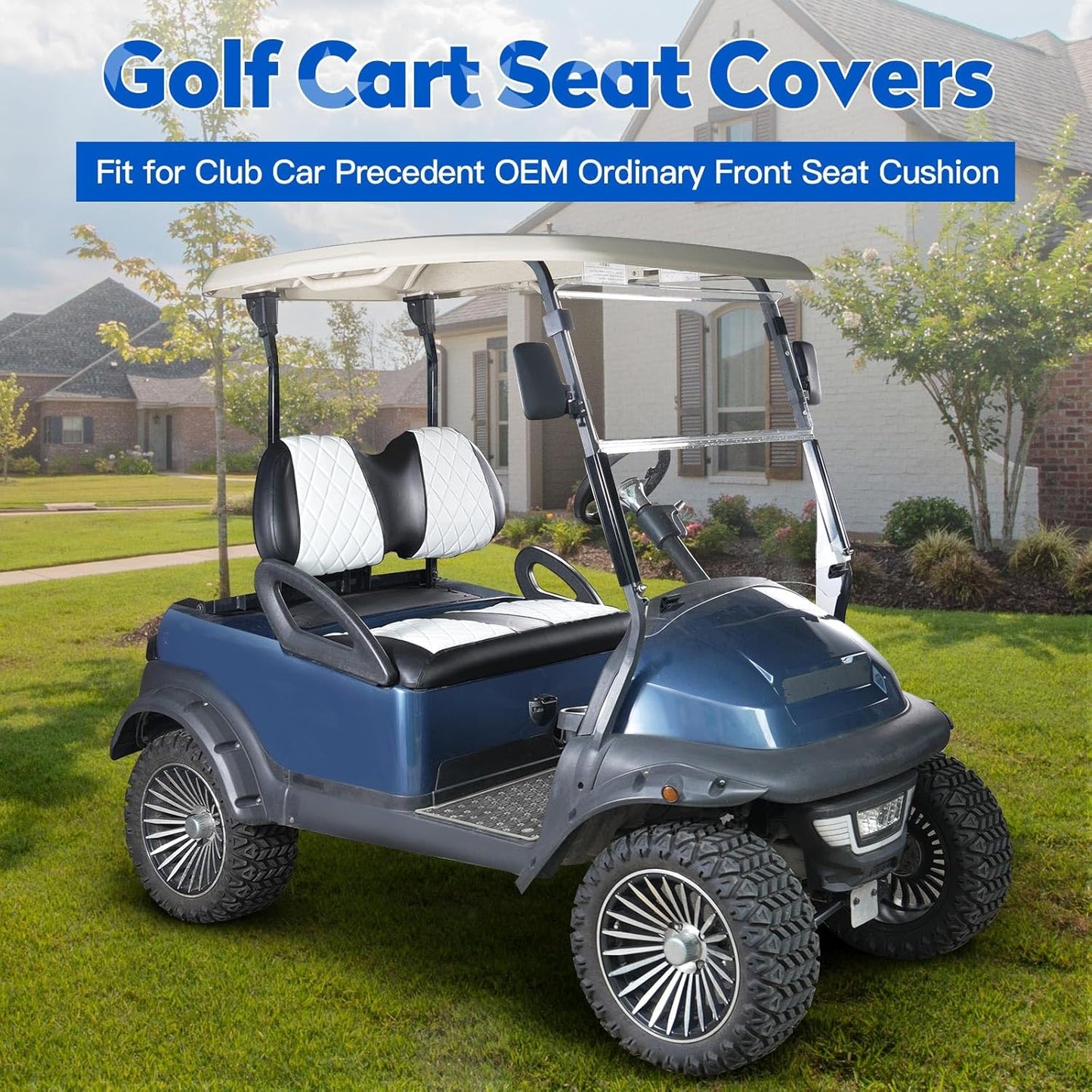 NOKINS Golf Cart Diamond Seat Covers Kit, Fit for Club Car Precedent OEM Standard Front Seat Cushion, Golf Cart Vinyl Seat Cover, No Nails Required