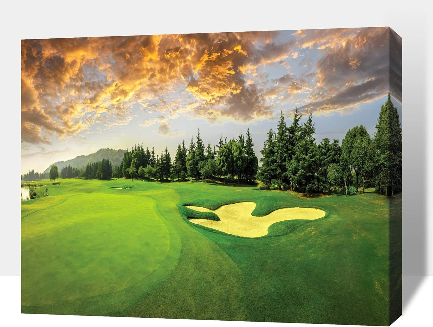 Golf Canvas Wall Art, Green Golf Course Wall Art Painting Prints for Living Room Wall Decor, Sunset Golf Sport Poster Picture for Bedroom Decor, Framed Artwork for Office Home Decoration 28x40 Inches