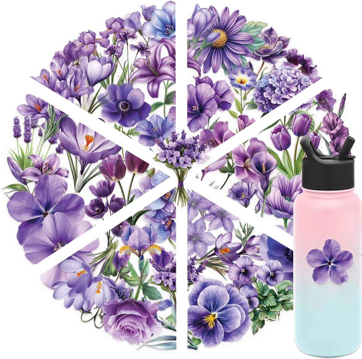 200 Pcs Natural Flower Stickers for Scrapbooking, Self-Adhesive Transparent Floral Stickers in 4 Colors, Journaling Supplies for Adult Card Making, Water Bottle Decoration(Natural Floral)