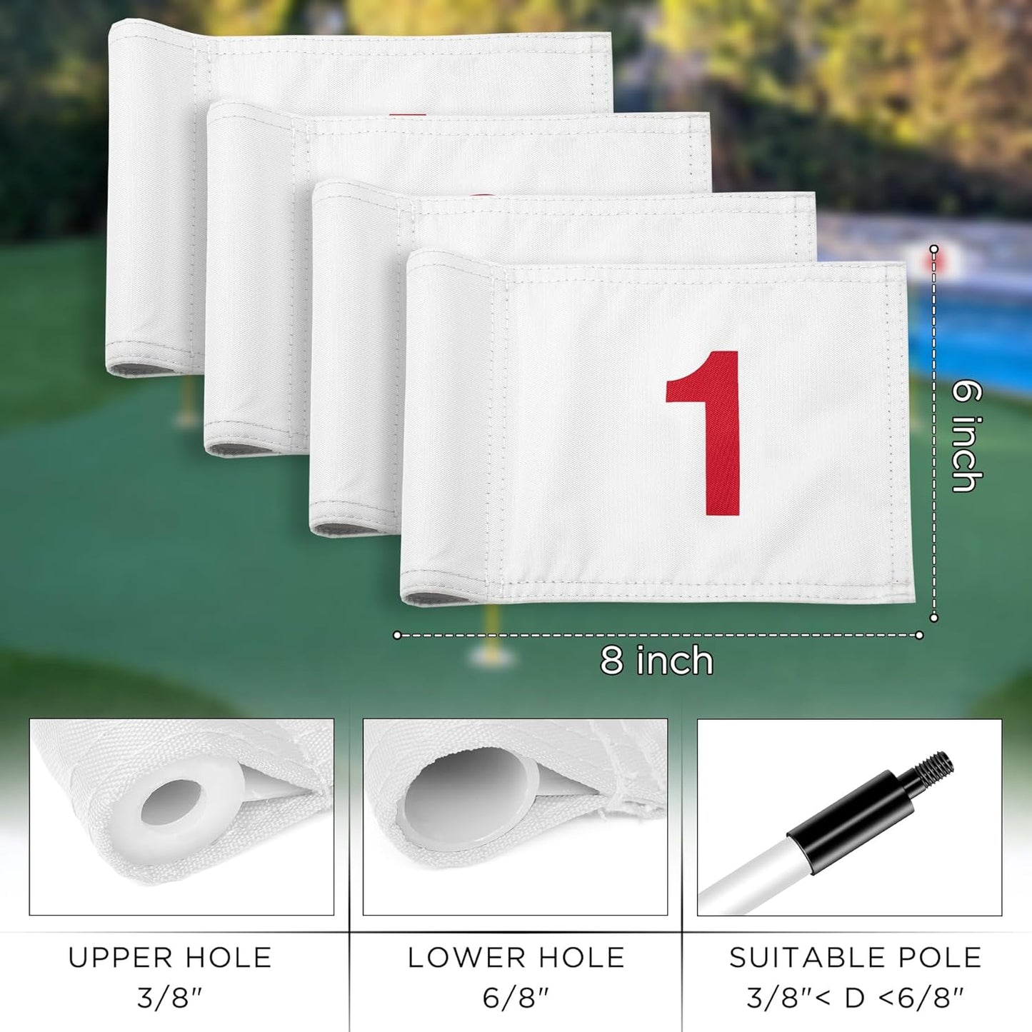 KINGTOP Numbered Golf Flag All 8x6 Inch – Upgraded Dual-Layer 420D Nylon, Double Sided Printing, Tube Inserted – Mini Practice Putting Green Flags for Yard