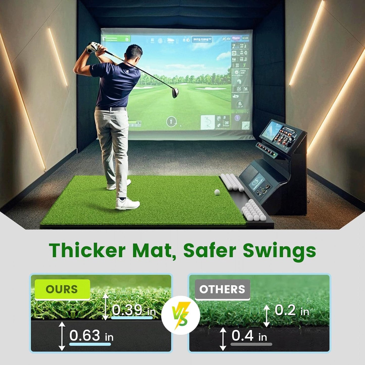 Golf Hitting Mat with Ball Tray, 5x4 & 6x4 ft, 26mm/31mm Thick, Standard & Alignment Line Options, Premium Golf Practice Mat for Indoor Outdoor Swing & Chipping