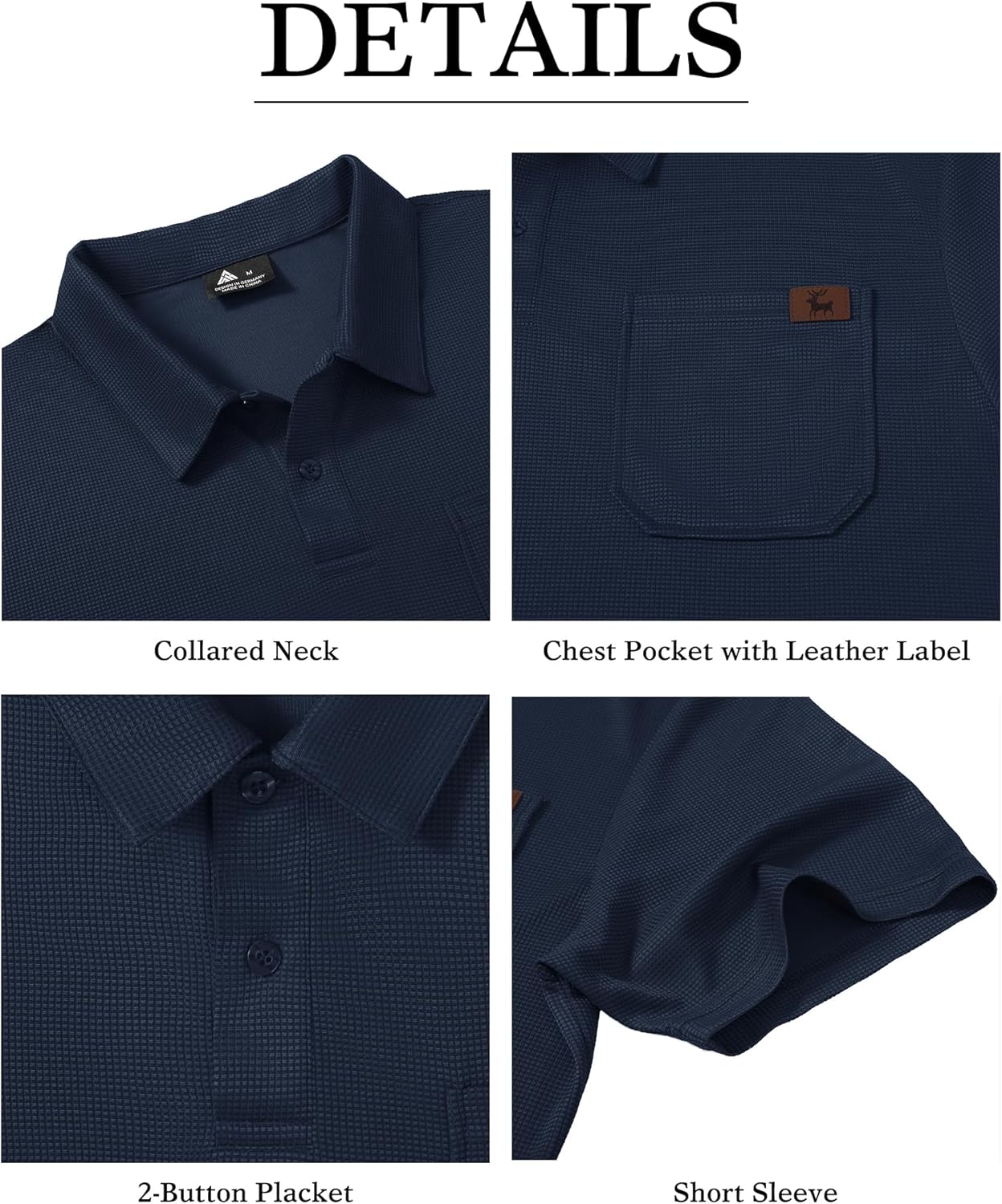 GEEK LIGHTING Mens Waffle Texture Polo Shirts Short Sleeve Casual T-Shirts Moisture Wicking Collared Golf Shirt with Pocket