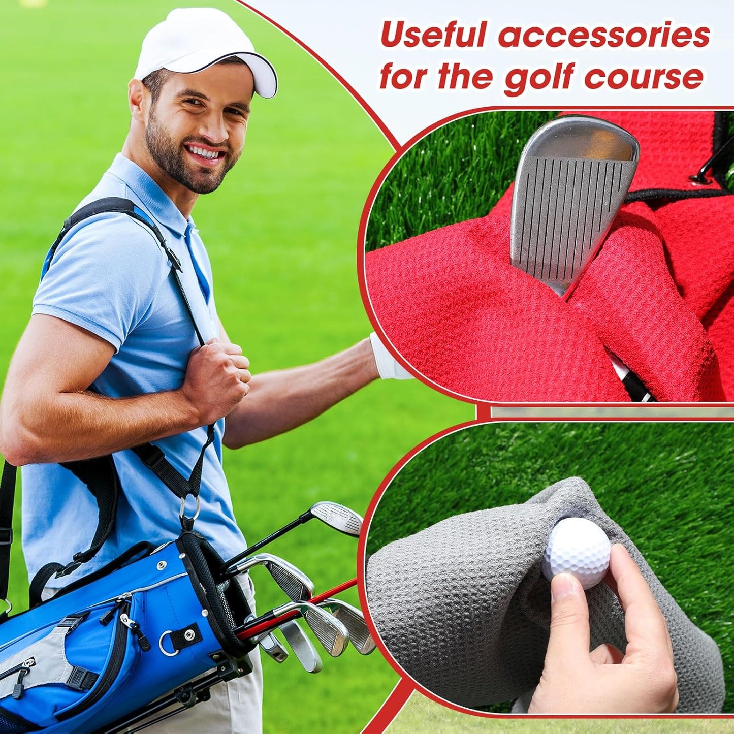 Batiyeer Golf Towels Bulk for Bags 16'' x 16'' Microfiber Waffle Pattern Golf Towel with Clipfor Mini Tournament, Club, Yoga, Fitness