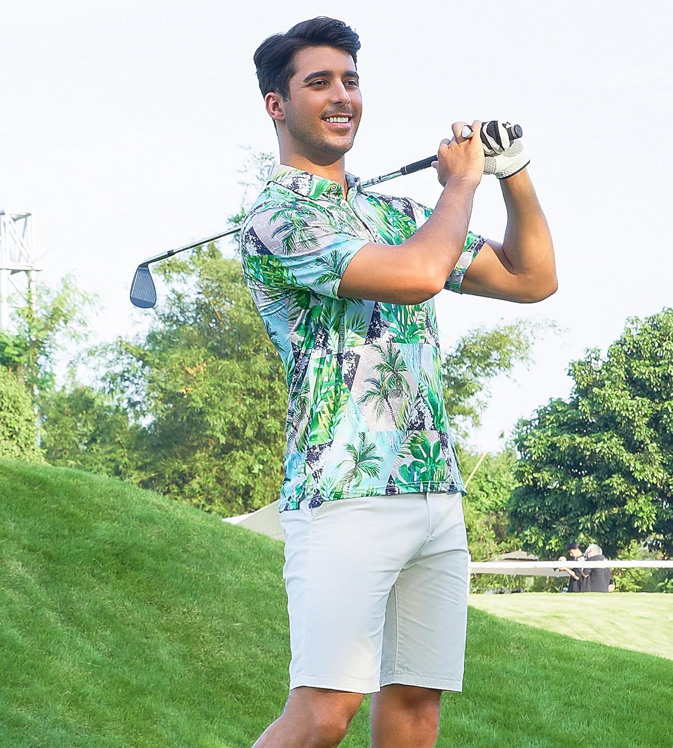 Alex Vando Mens Hawaiian Golf Shirt Moisture Wicking Digital Print Golf Shirts for Men