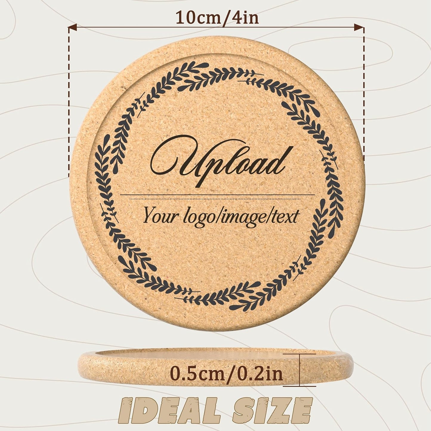 30-100Pcs Personalized Cork Coastersfor Drink, Custom Drink CoasterSet with Lip, Laser Engraved Name Text Logo, Non-Slip, Heat-Resistant, Absorbent Bar Coasters, Wedding Anniversary Housewarming Gift