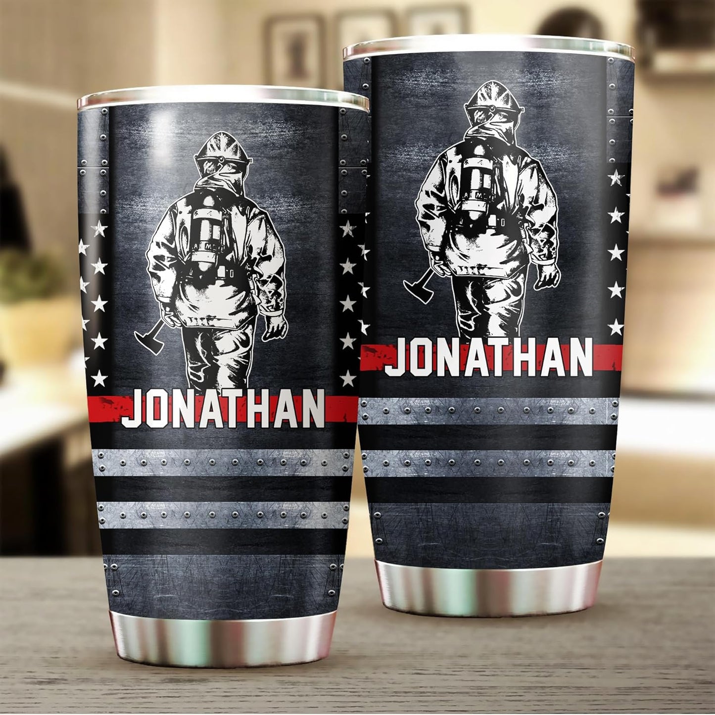 Firefighter, Fireman Gifts - Thin Red Line Redline Fire Department American Flag Coffee Tumbler - Gifts For Firefighters