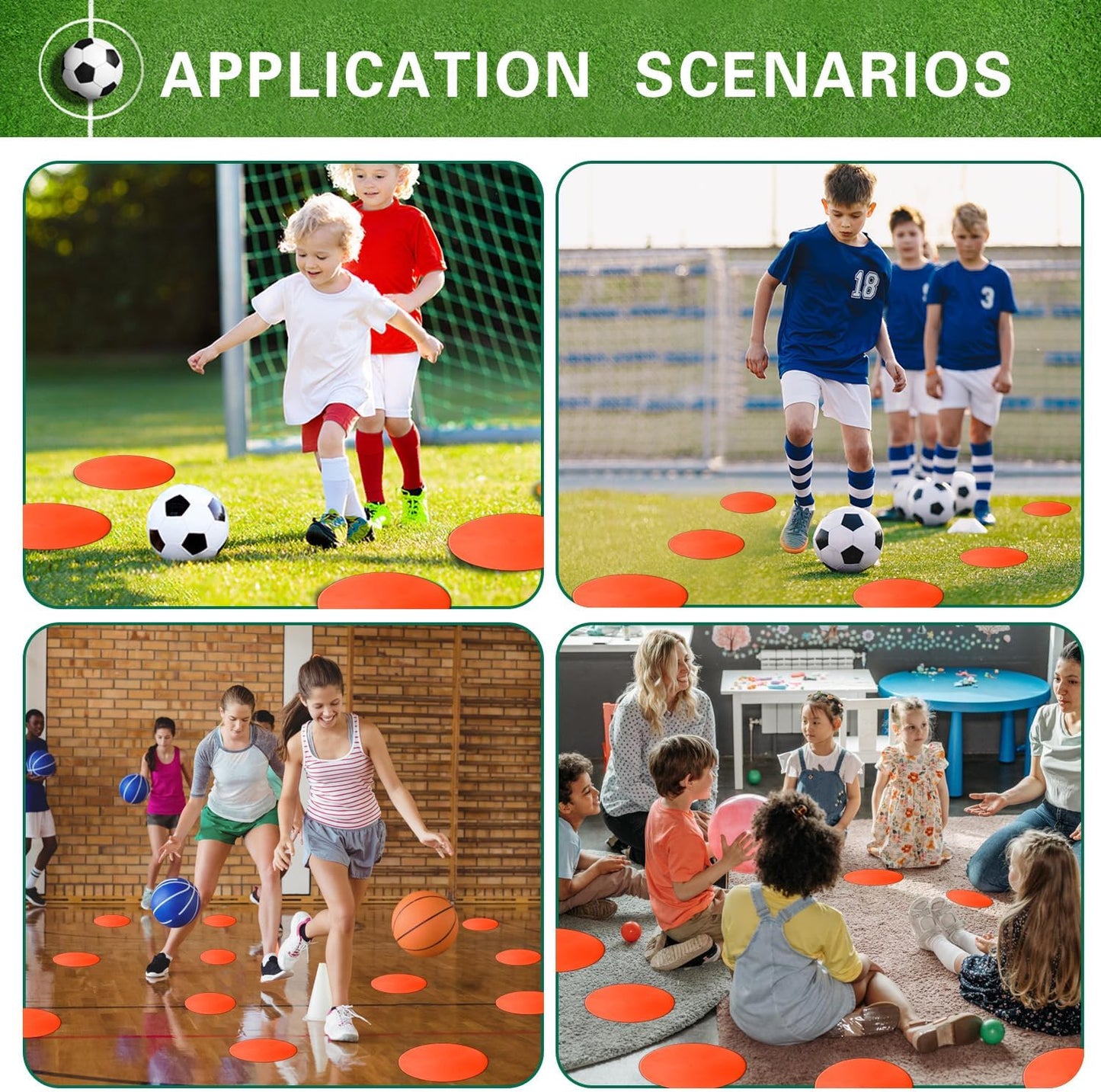 Poly Spot Markers 9 inch Non-Slip Rubber Agility Training Markers Floor Dots Flat Field Cones for Football, Soccer, Basketball, School Exercise Drills, Dance Practice