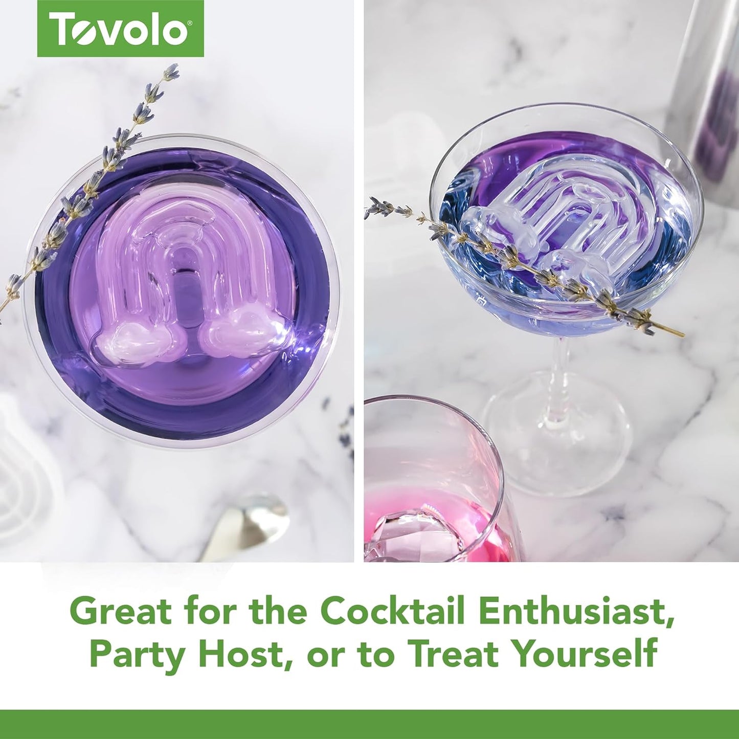 Tovolo Rainbow Shaped Ice Cubes Mold Pack of 2 Large Craft Ice Molds for Whiskey Bourbon Cocktails, Easy Fill No Leak Silicone Ice Molds Rainbow Gift for Adults Stackable Dishwasher Safe BPA Free