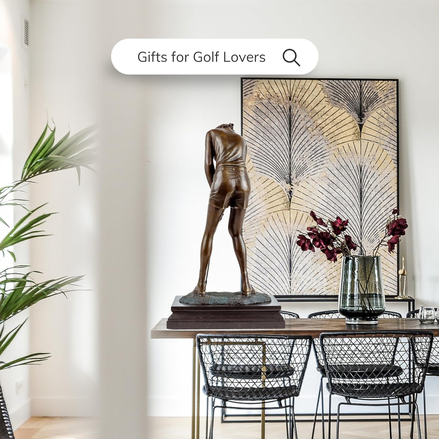 18.9'' Bronze Female Golfer Statue, Handcrafted Golf Figurine Sculpture with Solid Bronze & Marble Base, Classic Sports Decor for Home Office, Collectible Art Piece & Golf Gift