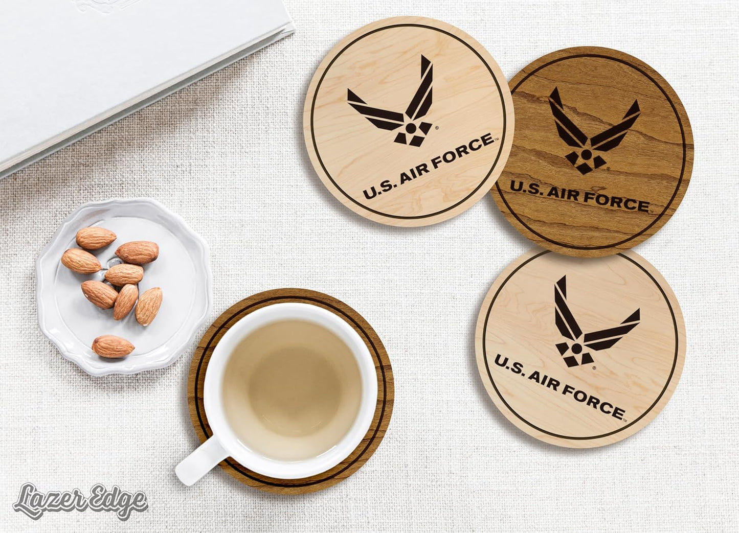 LazerEdge U.S. Military Wooden Coaster Set – Cherry Wood – Handcrafted Collectible 4-Pack | Made in USA | Officially Licensed Product