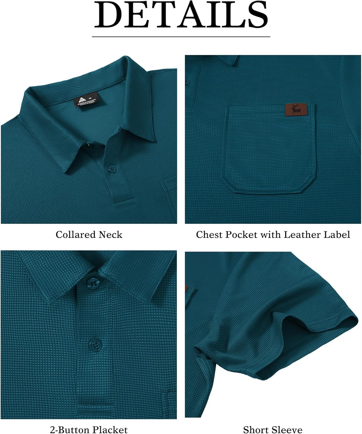 GEEK LIGHTING Mens Waffle Texture Polo Shirts Short Sleeve Casual T-Shirts Moisture Wicking Collared Golf Shirt with Pocket