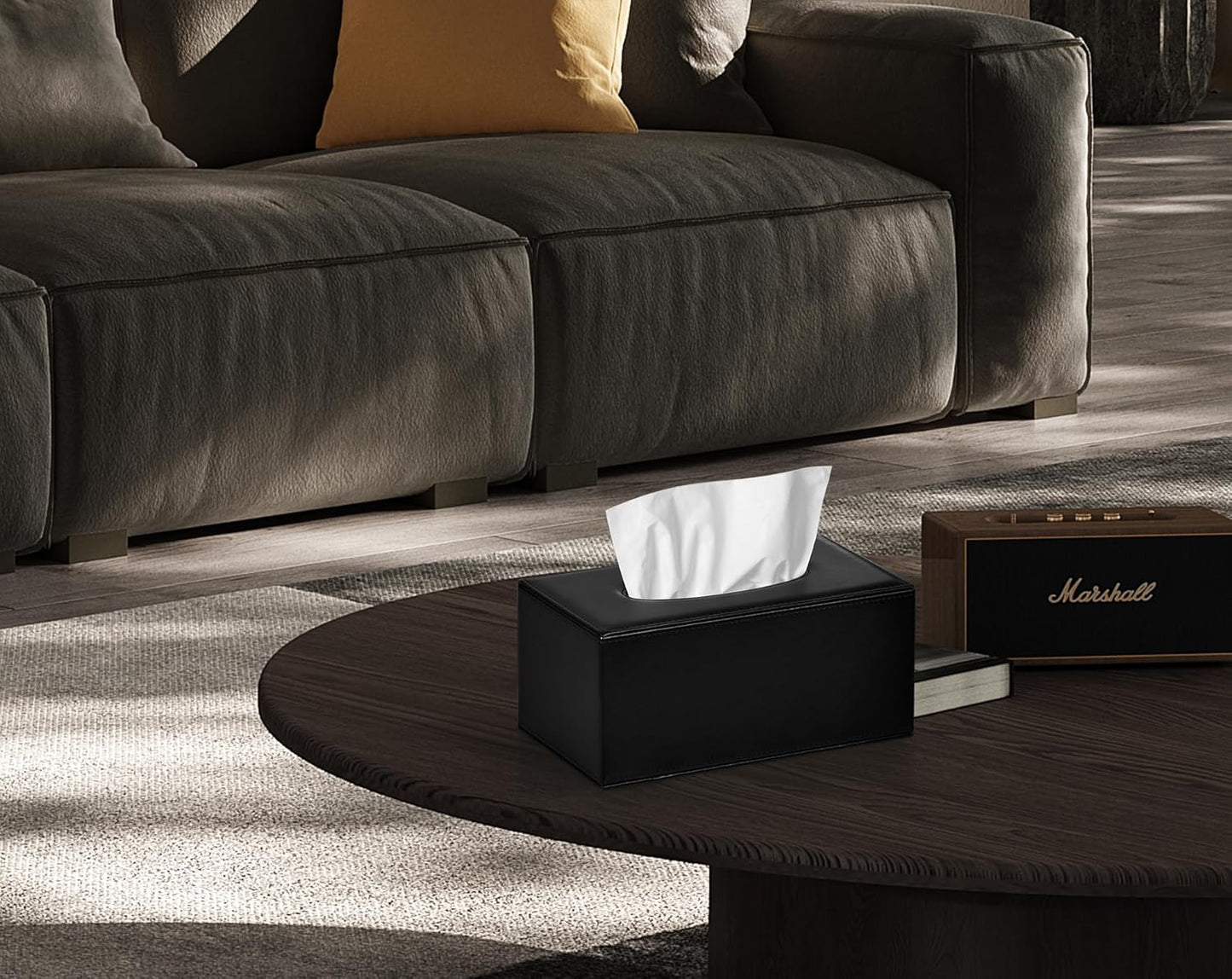 Tissue Box Cover Rectangular Tissue Box Holder for Bathroom (Black)