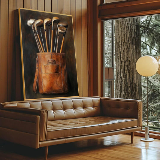 Golf Canvas Wall Art, Golf Canvas Prints, Vintage Wall Decor, Vintage Golf Clubs Living Room Wall Art, Man Cave Decor, Vintage Paintings with Frame, Golf Gift for Men (Gold Framed, 24"x36"|62x92cm)