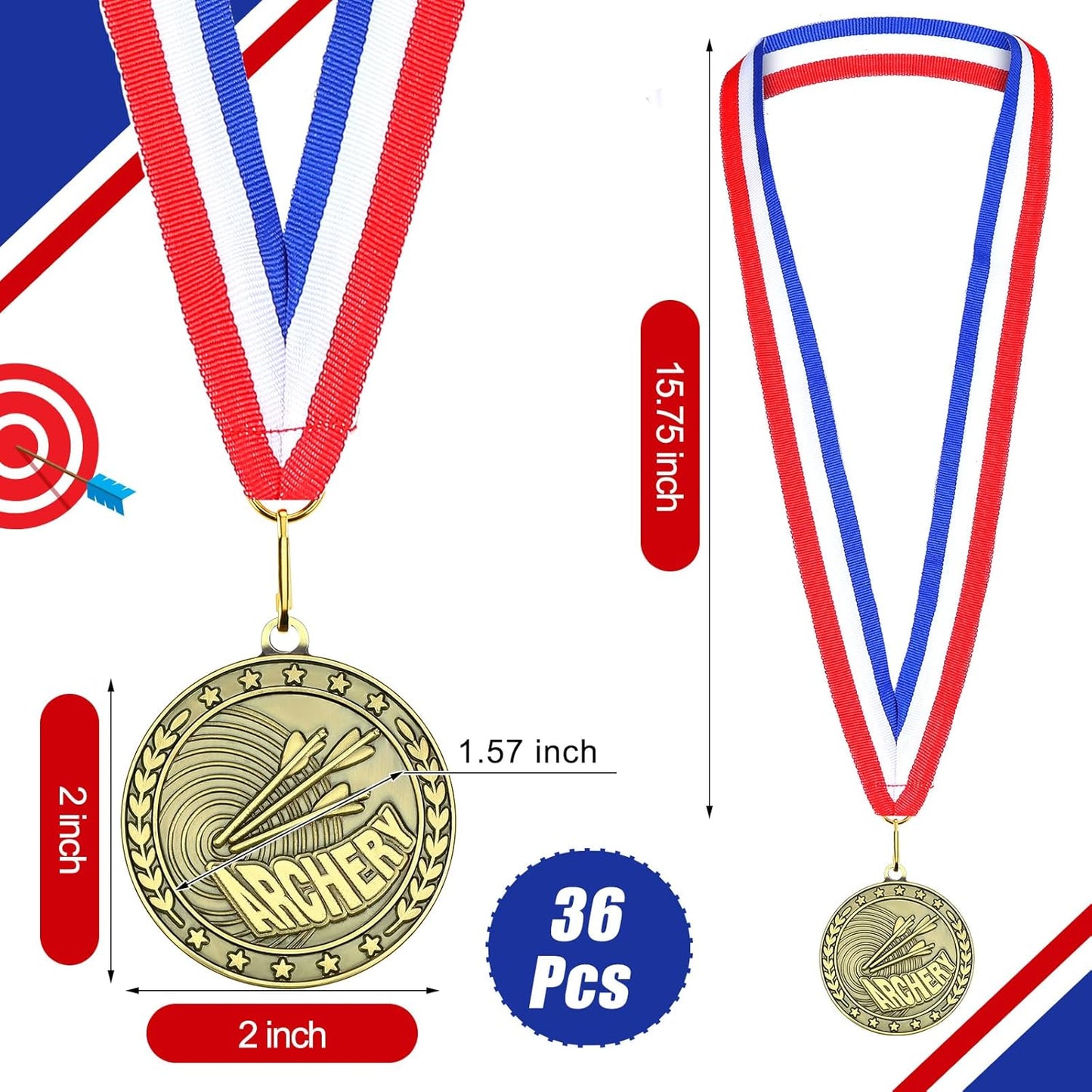 36 Pcs 2'' Gold Medals Bulk Volleyball Football Basketball Soccer Baseball Archery Dink Ball Cheer Track Bowling Awards Medals with Ribbons for Sports Participation Winner Gift