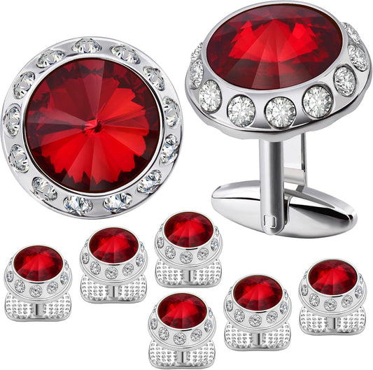 HAWSON Birthstone Tuxedo Studs and Cufflinks Set for Men's Suit Tuxedo Formal Dress Shirt Wedding Business Party Accessories