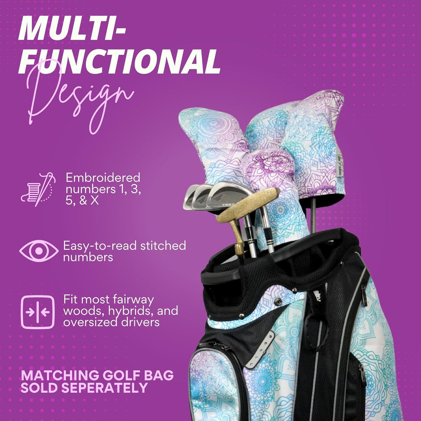 Taboo Fashions Resort Collection Golf Club Covers for Women - Numbered Golf Headcovers Set for Driver, Fairway and Hybrid Clubs - Weather Resistant, Pack of 4