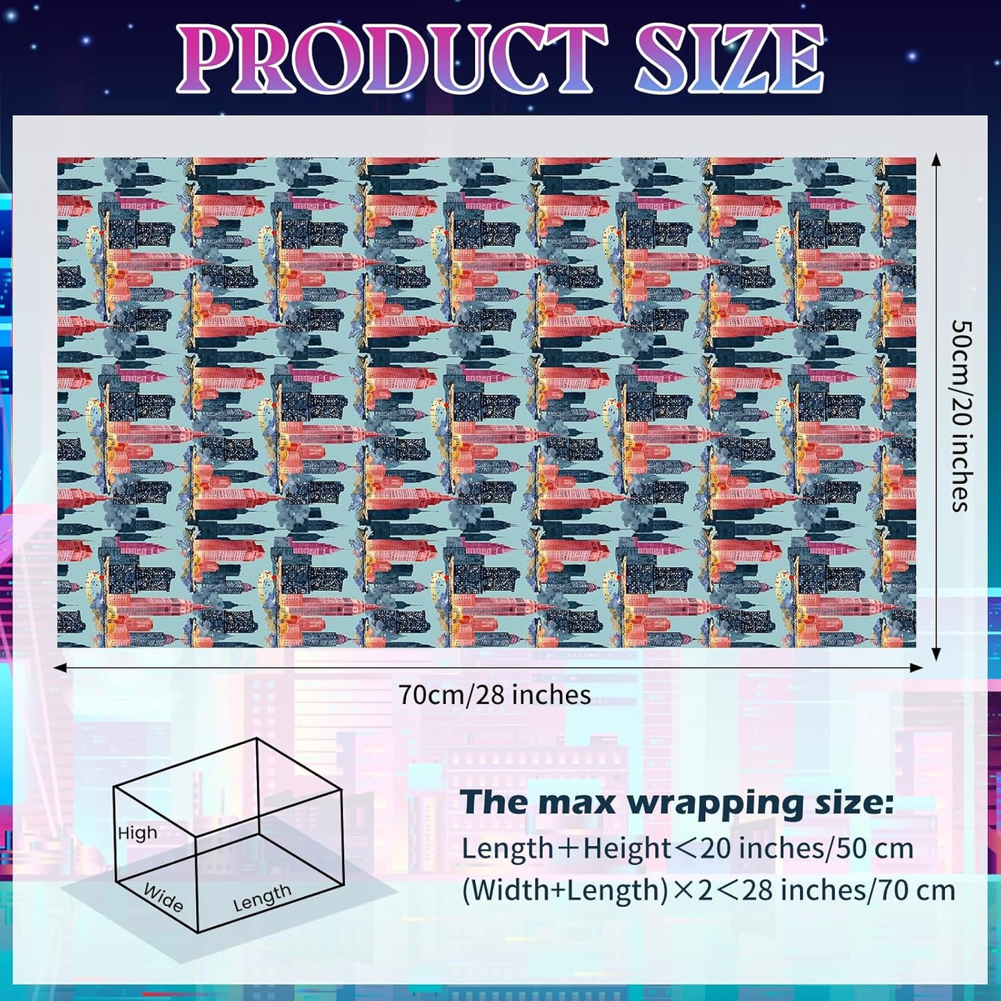 Pineraap New York City Wrapping Paper 12 Sheets Watercolor Skyline Themed Gift Wrap for NYC Lovers,Tourists,20"x28"