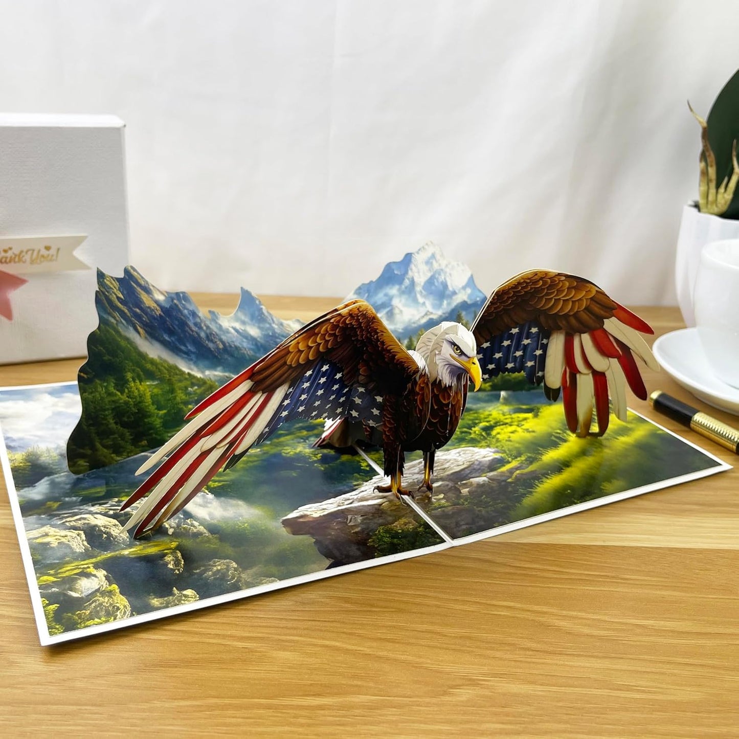 3D Bald Eagle Popup Card - Handmade Patriotic Paper Art for Birthday, Anniversary, Christmas, Father’s Day, Veterans Day - Unique Gift for Him, Her, Dad, Veteran, Eagle Lover