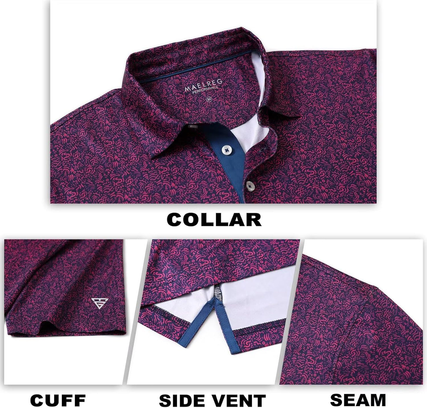 M MAELREG Mens Golf Shirt Short Sleeve Dry Fit Print Moisture Wicking Performance Patterns Collared Polo Shirt