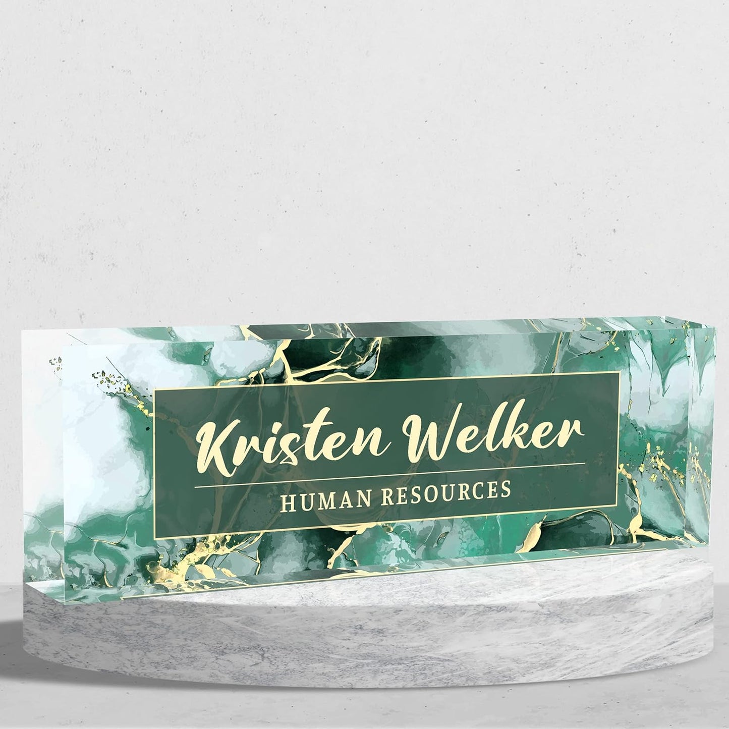 Personalized Name Plate for Desk Custom Acrylic Desk Name Plate Custom Employee Appreciation Gifts Office Gifts for Women, Men, Boss, Coworkers, Teacher, Nurse (Green Phnom Penh Marble)