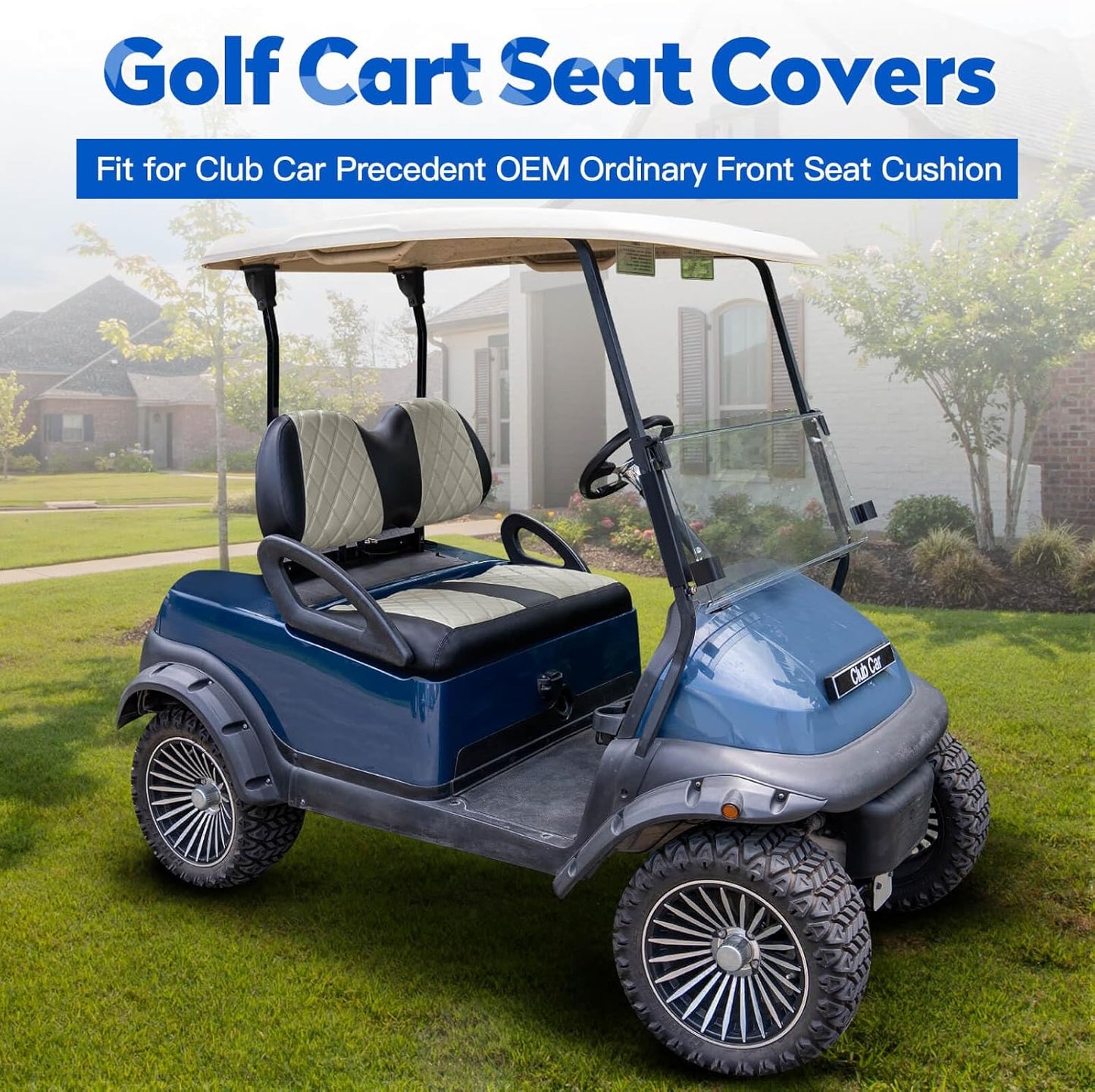 NOKINS Golf Cart Diamond Seat Covers Kit, Fit for Club Car Precedent OEM Standard Front Seat Cushion, Golf Cart Vinyl Seat Cover, No Nails Required