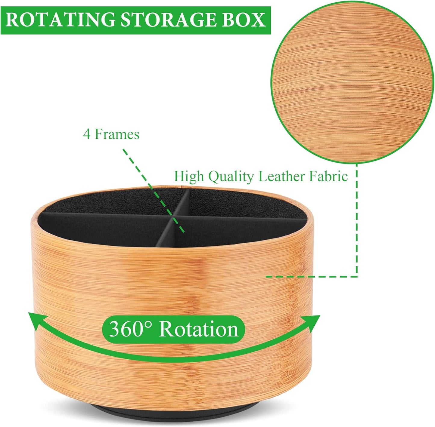 Hennaja Round Leather Art Supply Organizer,Remote Control Holder,360 Degree Spinning,Multi-Functional Pencil Holder,4 Compartments Desktop Stationary Organizer(1-Beige2)