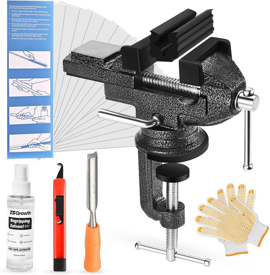 Golf Grip Regripping Kit with Tapes & Solvent,Portable Table Vise Rubber Clamp for Golf Clubs Removal Tool,Golf Grip Replacement Kit