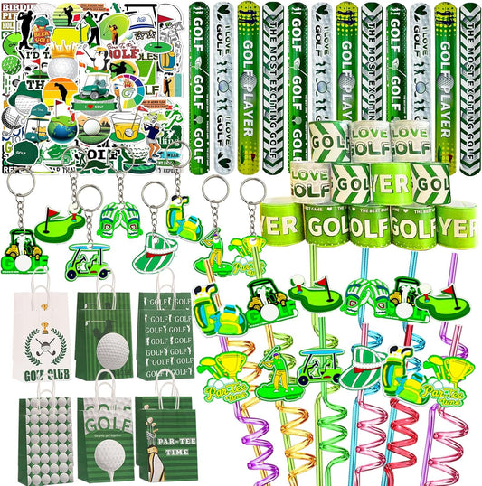 110 Pcs Golf Party Favor Set Includes Golf Theme Slap Bracelet Golf Drinking Straws Golf Ball Keychain Golf Gift Bags Golf Stickers for Golf Goodies Bags Filler Golf Birthday Party Decorations