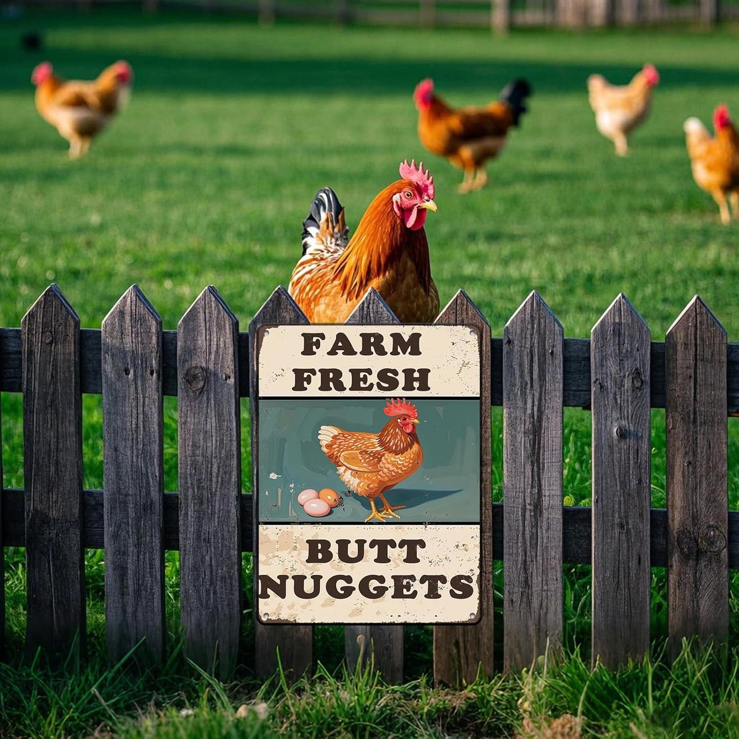 Chicken Coop Sign Farm Fresh Butt Nuggets Tin Sign Plaque Metal Poster 12x16 Inch Wall Decor