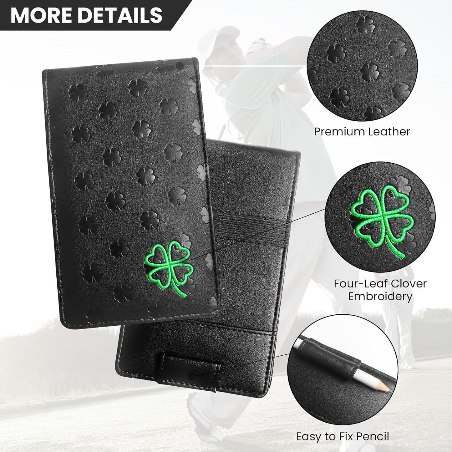 FINGER TEN Golf Scorecard Holder with 2 Free Pencils Value Pack, Premium Leather Yardage Books Cover Weatherproof, Lightweight Portable Score Tracking Accessories for Men Women