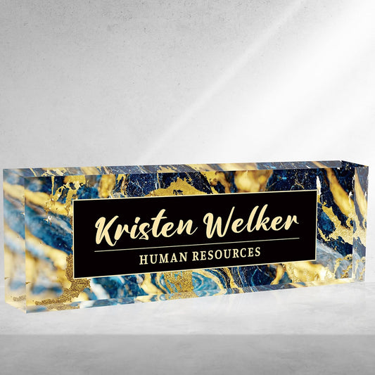 Personalized Name Plate for Desk Custom Acrylic Desk Name Plate Custom Employee Appreciation Gifts Office Gifts for Women, Men, Boss, Coworkers, Teacher, Nurse (Black Gold Marble)