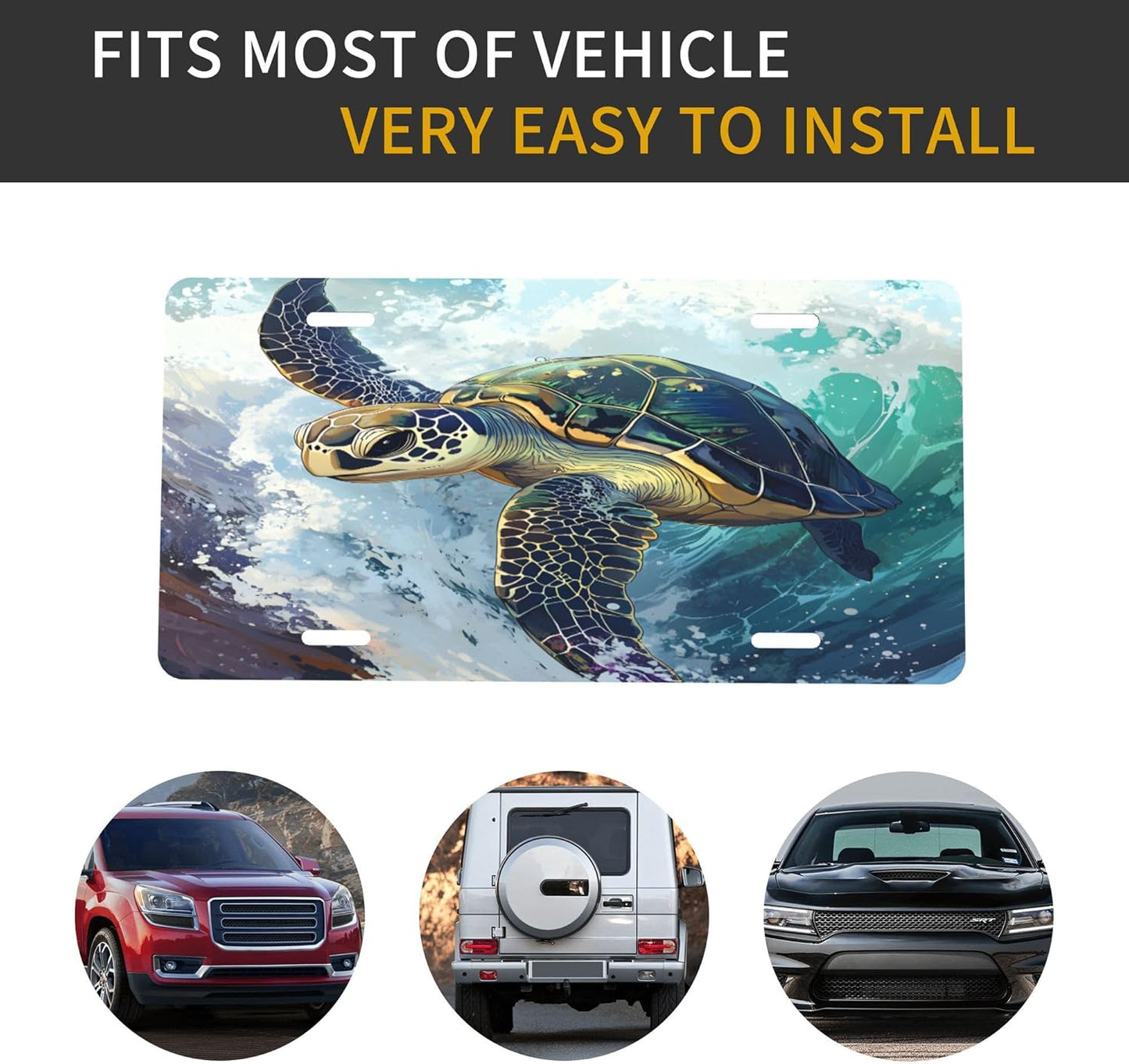 Custom License Plate Personalized Ocean Turtle Funny Aluminum Front License Plates Decorative Rust-Free Metal Car Plate Covers for Women Men Car Tag Accessories fit Truck SUV Rv 12 X 6 in