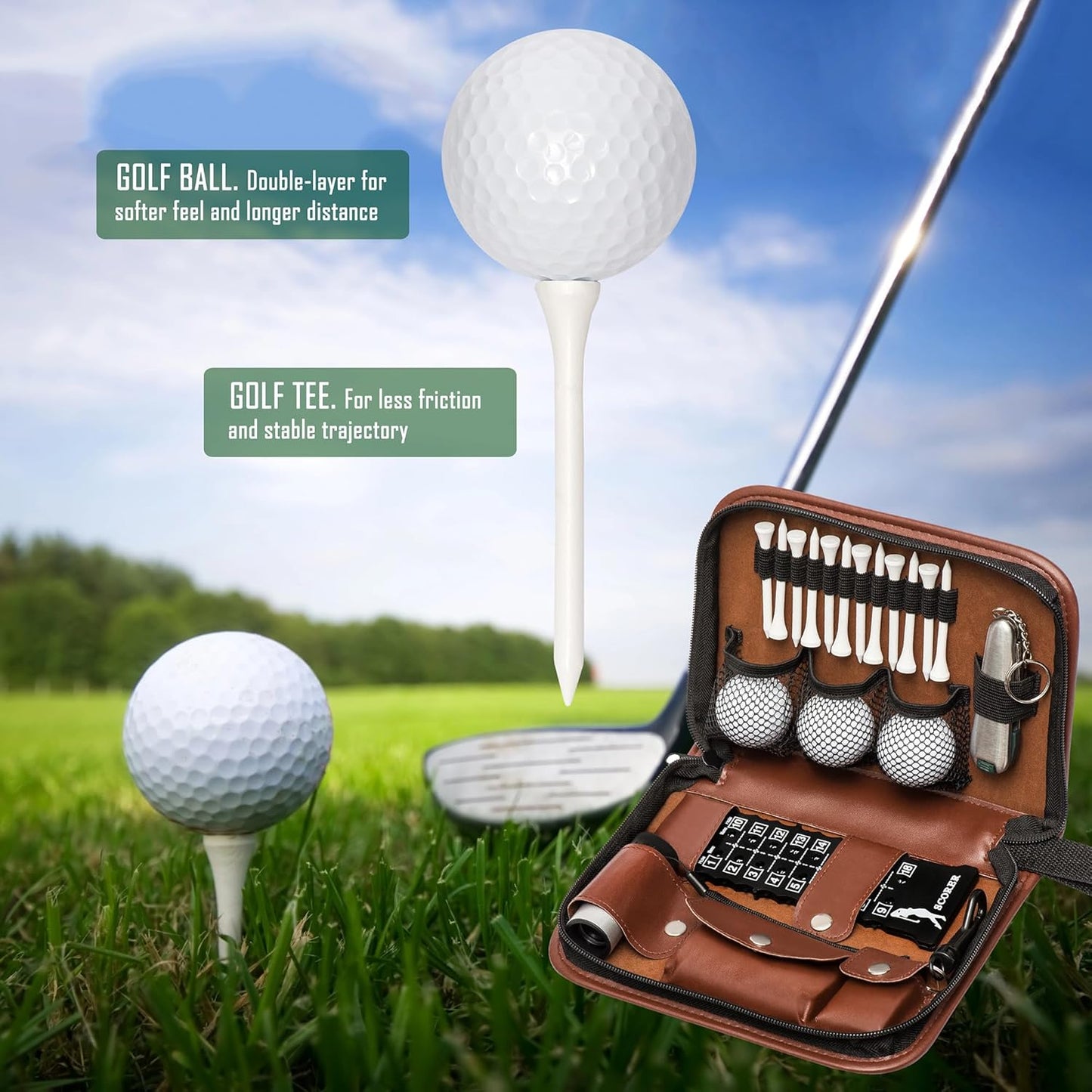 HIRQUITICKE Golf Gift Sets for Men & Women with Accessories Set & Case, Balls, Rangefinder, Tees, Brush, Multifunctional Divot Knife, Scorer, Ball Clamp