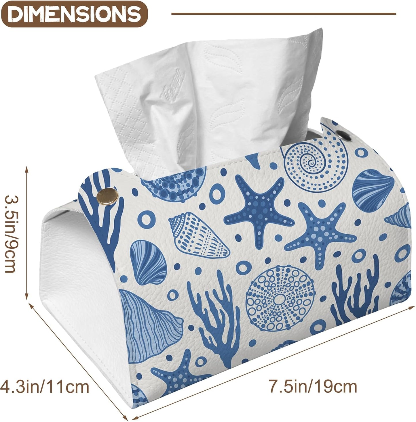 Starfish Seashell Coral Tissue Box Cover Holder – Undersea World Rectangular Tissue Organizer, Decorative Napkin Box Case for Home, Office & Car