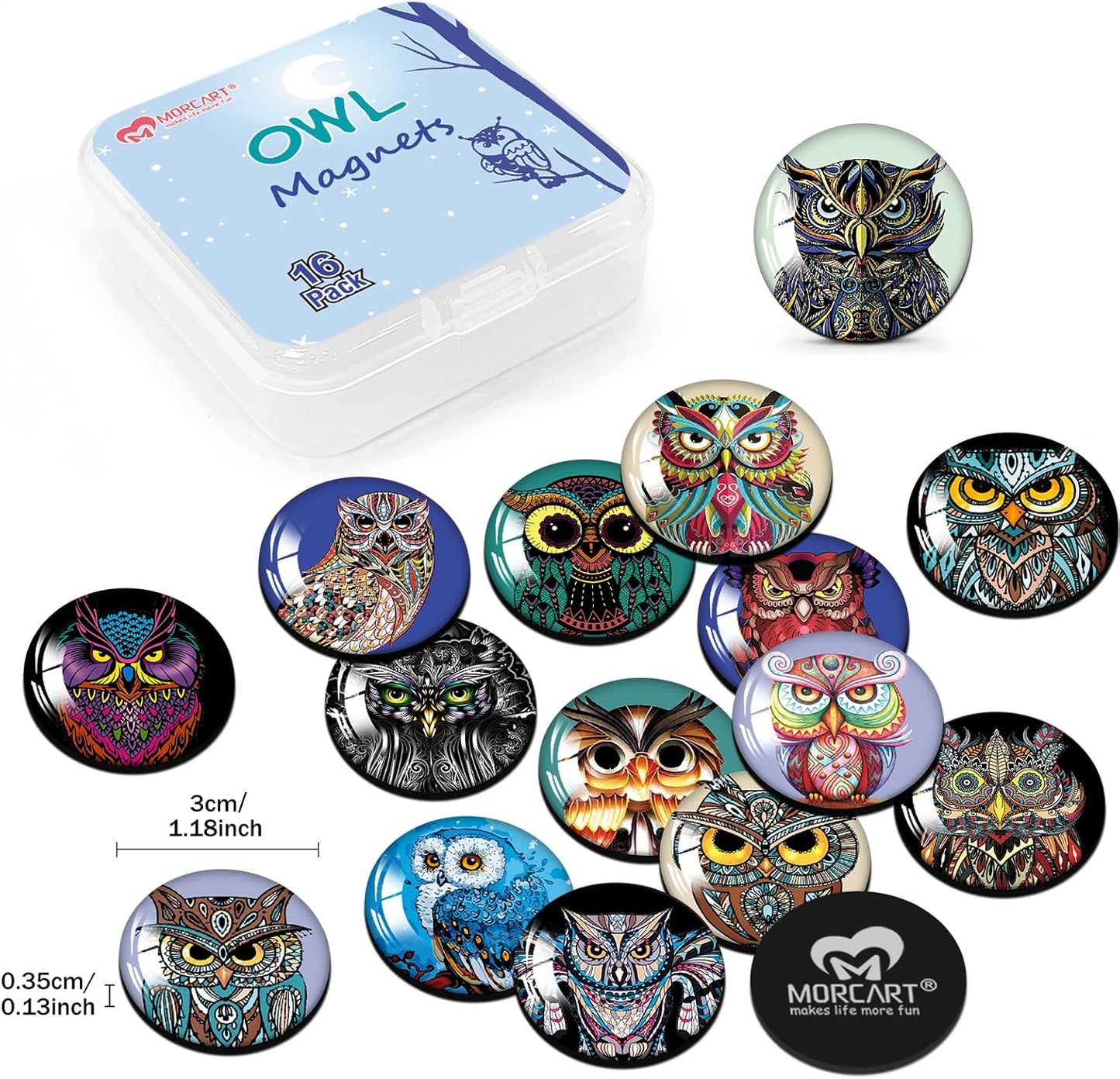 MORCART 16PCS Owl Magnets for Fridge, Cute Refrigerator Magnets for Locker Whiteboard Decorative Magnetic Board Cabinets Classroom Office Cubicle School (owl)