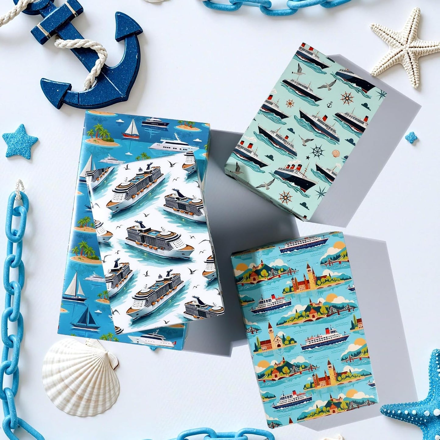 Pineraap Cruise Ship Wrapping Paper 12 Sheets Nautical & Voyage Themed Gift Wrap for Cruise Lovers,Travel Enthusiasts,20"x28"