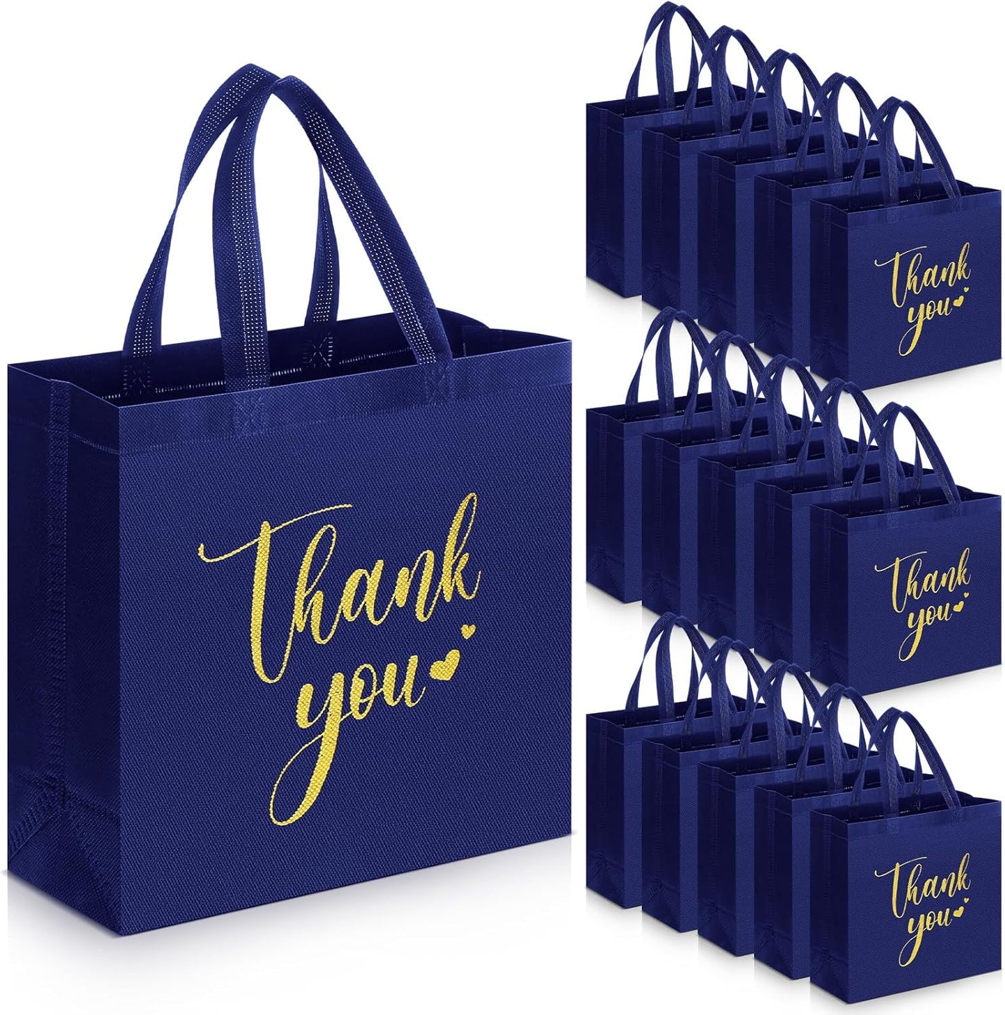 Sweetude 30 Pcs Thank You Gift Bags with Handles Bulk Reusable Goodie Bag Non Woven Foldable Handbag for Graduation Wedding Bridesmaid Gifts(11 x 12 x 5 Inch, Navy Blue)
