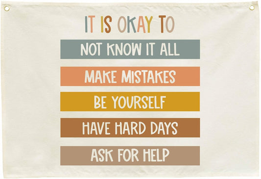 Classroom Decor-Classroom Wall Poster-Child Art-Teacher Present-Nursery Decor-Rectangle Banner Flag Wall Decor-Positive Affirmation Motivational Growth Quote-Christmas Gift-It Is Okay-28.5"L×20"W