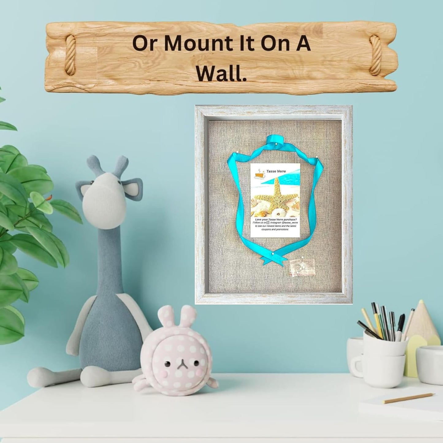 Tasse Verre 12x15 Rustic Display Shadow Box (2-Pack) Frame w/Linen Background and 16 Stick Pins - Ready to Hang Shadowbox Picture Frame - Box Display Baby Memorabilia Wedding