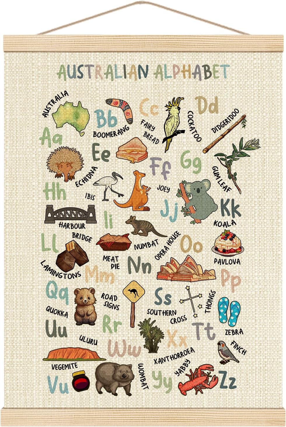 Boat Wades Australian Alphabet Poster Hanger Frame - Nursery Wall Decor, Australian Animal Alphabet ABC Educational Wall Art Decor for Toddler Kids Room Playroom Classroom Nursery, 12x16 Inch