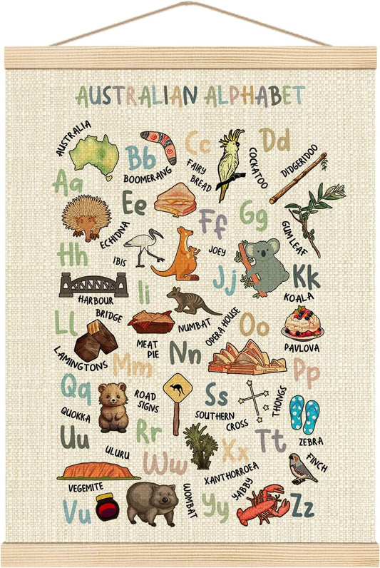 Boat Wades Australian Alphabet Poster Hanger Frame - Nursery Wall Decor, Australian Animal Alphabet ABC Educational Wall Art Decor for Toddler Kids Room Playroom Classroom Nursery, 12x16 Inch