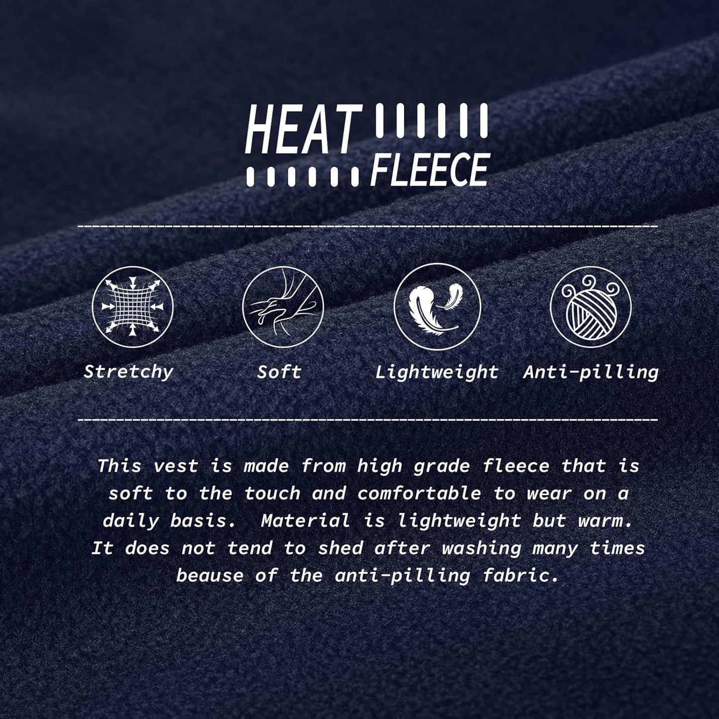 33,000ft Men's Fleece Vest, Lightweight Warm Zip Up Polar Vests Outerwear with Zipper Pockets, Sleeveless Jacket for Winter